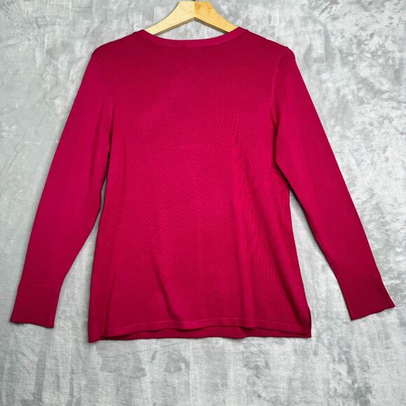 Chicos Sweater Womens Small Pink V Neck 3/4 Raglan Sleeve Rhinestone Thin Knit - Picture 2 of 11